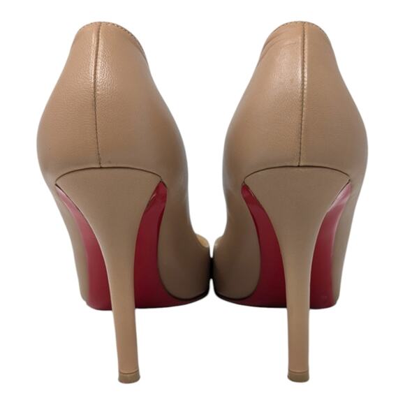 Christian Louboutin Apostrophy 100 Pointed Toe Heel Pump Nude Beige Leather 39 - Picture 5 of 13